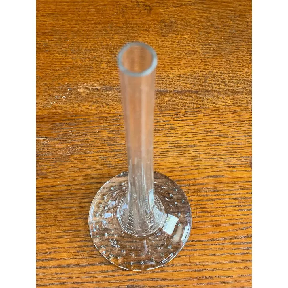 Vintage Clear Glass Single Stem Puddle Bubble Vase 12